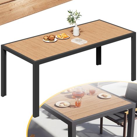 Devoko – Table de jardin en aluminium résistante aux intempéries – Finition bois – Pour 6 à 9 personnes – Facile à nettoyer – Dimensions adaptables
