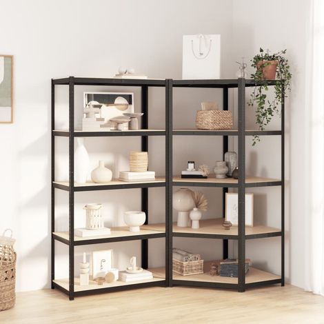 vidaXL 5-Layer Heavy-duty Shelves 2 pcs Grey Steel&Engineered Wood (1/5)