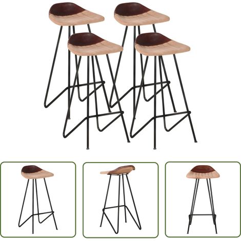 The Living Store Barhocker 4 Stk. Braun Echtleder - Industrieller Barhocker - Echtleder Barhocker - Barhocker Set - Brauner Barhocker - Wohnzimmer Dekoration (1/5)