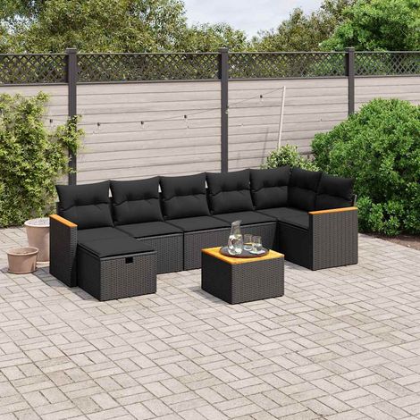 vidaXL Salon de jardin 8 pcs avec coussins noir résine tressée (1/4)
