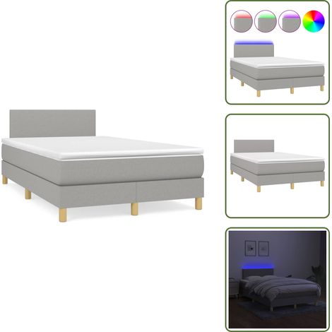 Sommier à lattes de lit matelas LED gris clair 120x190 cm tissu - Sommier Tapissier - Lit Double - Matelas Led - Éclairage LED - Têtière Ajustable (1/5)