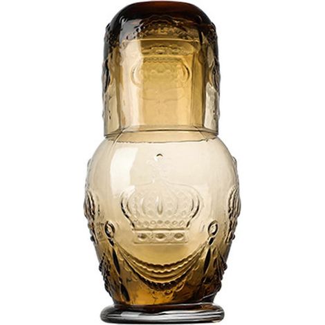 Carafe de chevet rétro en verre transparent avec verre assorti, pichet et tasse en verre relief, 740 ml / 200 ml (1/5)