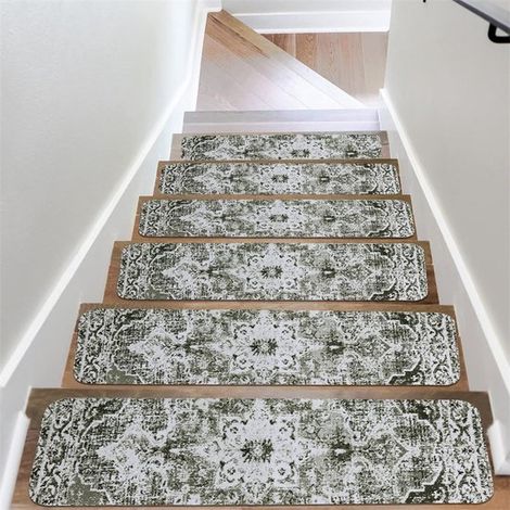Tapis d'escalier antidérapants et amovibles 20 x 76 cm (lot de 4) - Protection optimale pour les marches d'escalier - Convient aux enfants, aux personnes âgées et aux animaux domestiques - Noir et gri (1/5)