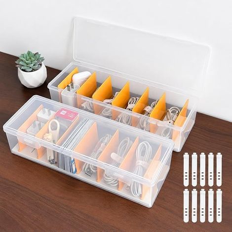 Boite Rangement Cable,Boîte de Gestion des Câbles Transparent avec Couvercle,Attaches Câble,Rangement Cable Bureau Utilisation Multi-Scénarios (1/2)