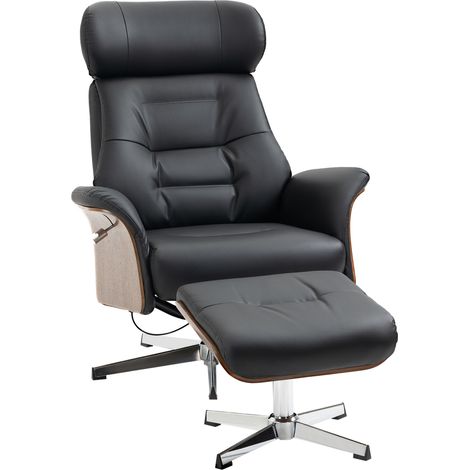 Fauteuil relax avec repose-pied, fauteuil de relaxation avec dossier inclinable, têtière réglable, 80x84x108cm, noir (1/5)