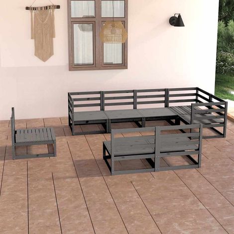 vidaXL Muebles de jardín 8 piezas gris madera de pino maciza (1/5)