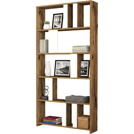 Dmora - Bücherregal Dbellusc, Büroregal, Mobiler Buchhalter, Bücherbrett, 90x20h180 cm, Walnuss und Weiß