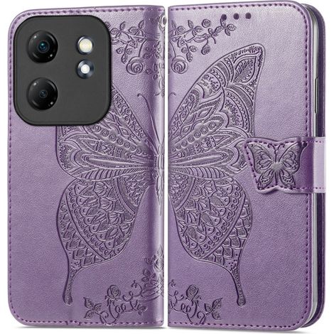 Funda tipo libro para Infinix Hot 50i 4G, diseño de mariposa, color morado. (1/5)