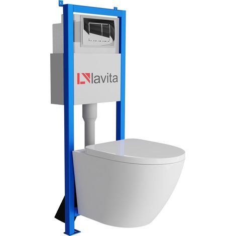 Bâti-support Lavita LAV 101 à 40 cm + WC Sofi sans bord + plaque de commande LAV 200.1.2 chrome Kit complet WC (1/4)