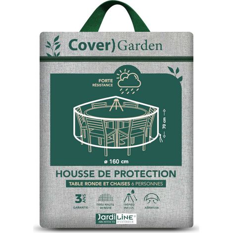 Housse de protection Cover Garden pour table ronde 6 personnes+ chaises, avec trépied - Ø160 x 70 cm - Jardiline