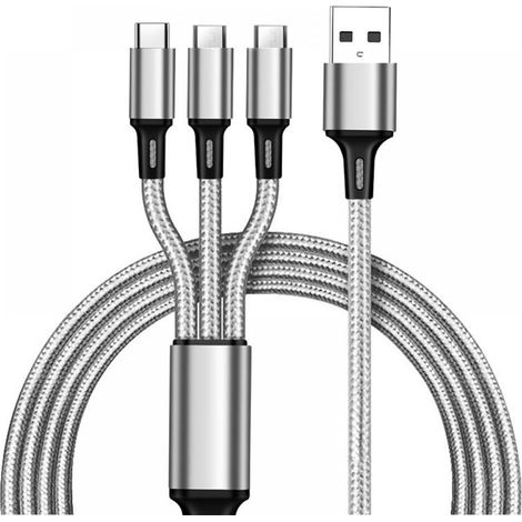1 câble de charge rapide 3-en-1, nylon tressé, 5V2A / 9V3A / 9V5A, compatible multi-appareils, idéal voyage et cadeau (1/5)