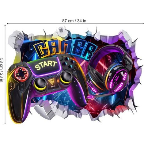 Stickers Muraux Enfant Gamer 3D Autocollant Mural Gaming XXL Jeux Vidéo,Murale Salle de Jeux Chambre Ado Garçon Adolescents (1/4)