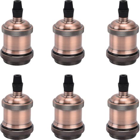 Lot de 6 douilles rétro en alliage d'aluminium avec terre, culot E26/E27, finition bronze antique, accessoires d'éclairage métalliques. (1/5)