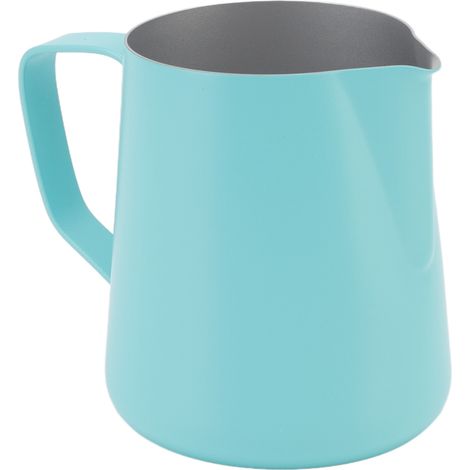 Pichet à lait en acier inoxydable 350 ml, bleu téflon, idéal pour les salons de thé et les cafés. (1/5)