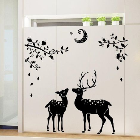 Stickers muraux Cerf noir Décoration de chambre Papier peint Autocollants décoratifs (1/4)