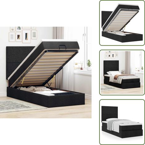 The Living Store Ottoman-Bett mit Matratze Schwarz 100x200 cm Stoff - Matratze (1/5)