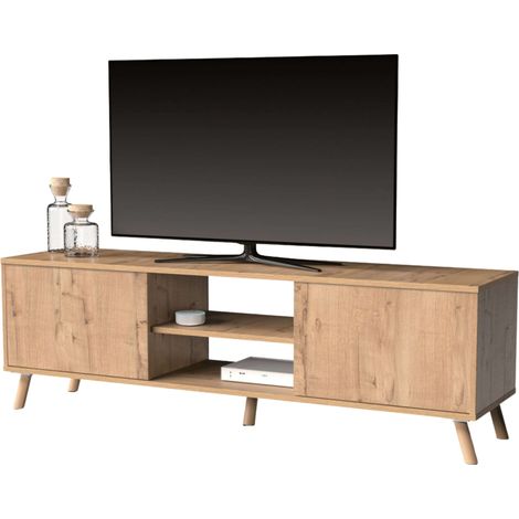Meuble TV Oslo Salon Salle à manger 2 portes 1 étagère Couleur Chêne Doré 160 cm