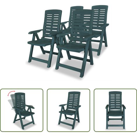 Chaises pliables -  Chaises inclinables de jardin lot de 4 Plastique Vert (1/5)
