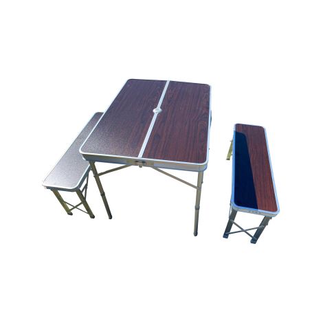 MIDLAND Table Pique-Nique avec 2 Bancs 4 Personnes Aluminium Finition Bois Camping Car (1/2)