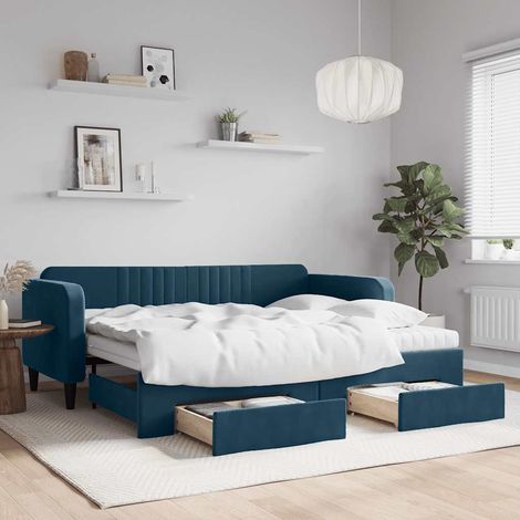 Tagesbett Ausziehbar mit Schubladen Blau 90x200 cm Samt (1/5)