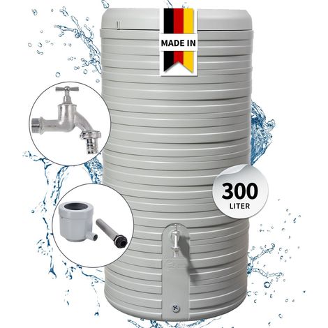 GARANTIA NORDIC 2in1 Regentonnen Komplett-Set 300 Liter steingrau inkl. Chrom-Auslaufhahn und Fallrohranschluss (1/5)