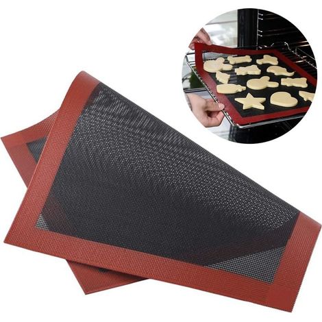 Tapis de Cuisson Lavable en Silicone Plateau Feuille Cuisson Permanente Réutilisable Silicone et Fibre de Verre,Robuste,Facile à Nettoyer,pour Four,Micro-Ondes,Congélateur Etc—Noir/Rouge (42×29.5cm) G