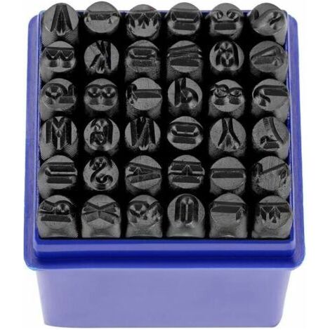Poinçon de Lettre, Jeu de Timbres en Métal 36Pcs Poinçon de Numéro à Frapper Lettre à Frapper Lettre Alphabet A-Z et Numero 0-8 en Acier au Carbone Outil de Presse pour Perforation 1/4’’ -