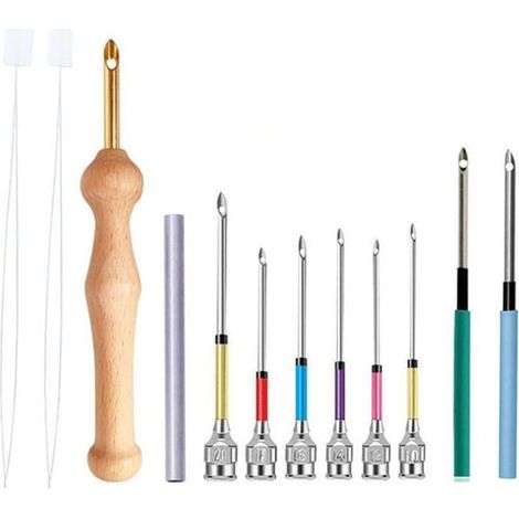 Embroidery needle set with wooden handle, alloy tips for sewing, DIY fabric projects for home decor and clothing (set of 2) (1/5)