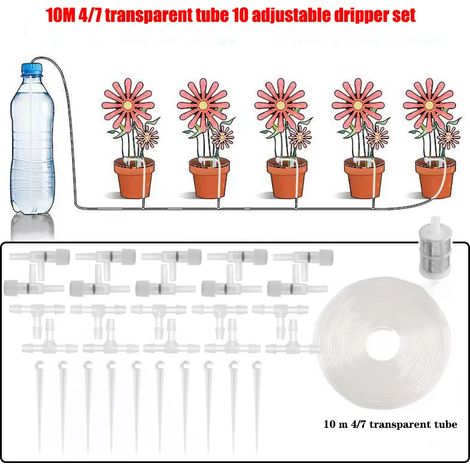 Kit d'irrigation goutte à goutte pour jardin (tuyau de 10 mètres, 10 régulateurs), tuyau de 4/7 mm, économie d'eau (1/5)