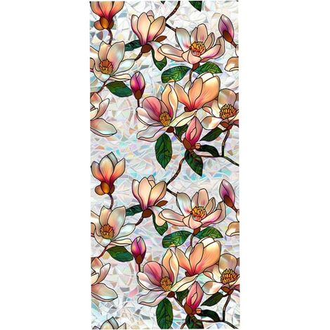 Vinilo decorativo Magnolia para ventanas，ideal para privacidad，Lámina para ventanas，Vinilo con efecto vidriera，43 x 100 cm (1/5)