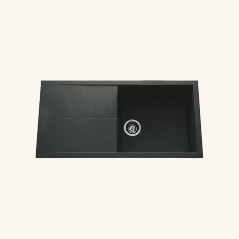 Évier granit noir 100x50 cm à encastrer – 1 bac réversible avec égouttoir – Vidage manuel inclus – Meuble sous évier 60 cm minimum – EWI (1/4)