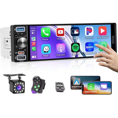 FM/AM/RDS Radio 1 Din Autoradio sans Fil, Ecran Tactile Incell 6.5 Pouces Poste Autoradio Bluetooth Voiture avec EQ Mirror Link SWC USB/Type-C/AUX Caméra de Recul (1/5)