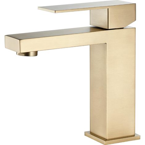 Robinet de salle de bain or mitigeur lavabo, robinets de salle de bain mitigeur 1 trou, robinets de lavabo modernes à trou unique pour la salle de bain, or brossé, SSRT304DE-BG (1/5)