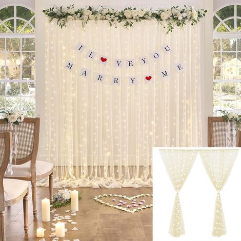 Tulle Backdrop Curtains with Lights for Wedding Parties Home Decoration 1.5x3meter/4.92x9.84ft Champagne (1/2)