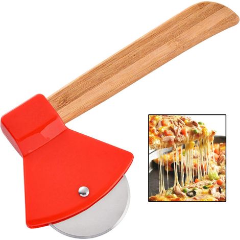 Axe en acier inoxydable Pizza Cutter lave-vaisselle en bois sûr Panking Waffle Waffle Pancakes (Red) (1/5)