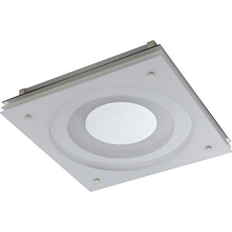 Plafonnier blanc lampe de salon plafonnier carré moderne, spot de plafond verre métal argent, 1x douille 2GX13, LxlxH 38x38x8,5 cm (1/3)