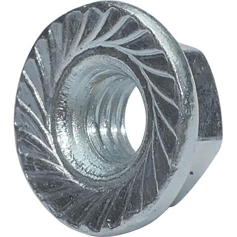 C49643 - Lot de 100 écrous hexagonaux à collerette/embase crantée M6 Ø extérieur 13mm - en acier au carbone dureté 8 - écrou de sécurité autofreiné - DIN 6923