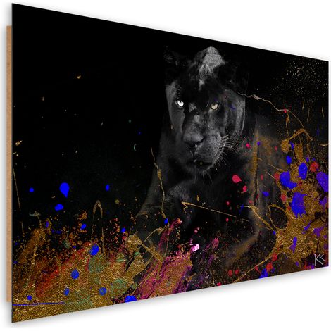 Quadro deco panel, Leopardo nero su uno sfondo colorato - 100x70 (1/5)