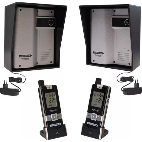 Kit interphone UltraCOM2 ARGENTÉ double entrée 600 mètres individuel avec visières noires + transformateurs + 2 combinés (1/5)