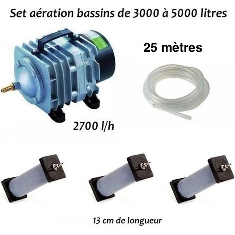 Set Aérateur bassin de jardin de 3000 à 5000l. Pompe à air bassin + bulleurs de 13 cm (1/5)