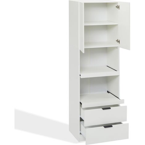 Credenza cucina bianca alta 200 cm con 2 ante 2 cassetti e ripiani aperti (1/5)