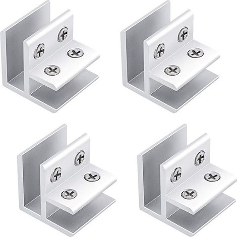 Lot de 4 supports de serrage réglables en verre - Argent - 90 degrés - En aluminium - Pour une épaisseur de 10 à 12 mm (1/5)