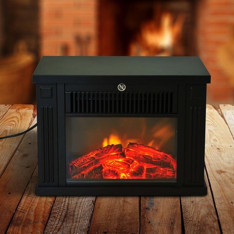 Cheminée Électrique de Table avec Effet Flamme, Cheminée Électrique au Sol avec Puissance Réglable 600/1200W, Température Réglable, Couverture 10-15m², Noir (1/5)