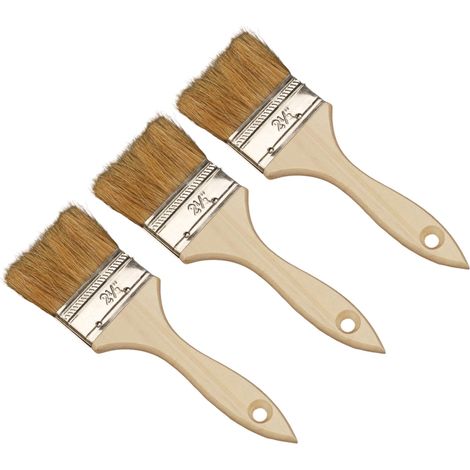 Pinceau Peinture - Soies Naturelles - Manche Bois - 60 mm - Pour Bois et Surfaces Intérieures - Lot de 3