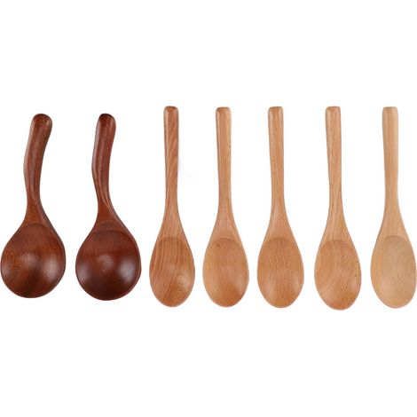 Lot de 7 cuillères en bois massif naturel, faciles à nettoyer, pour la cuisine, le service, le mélange et le remuage.