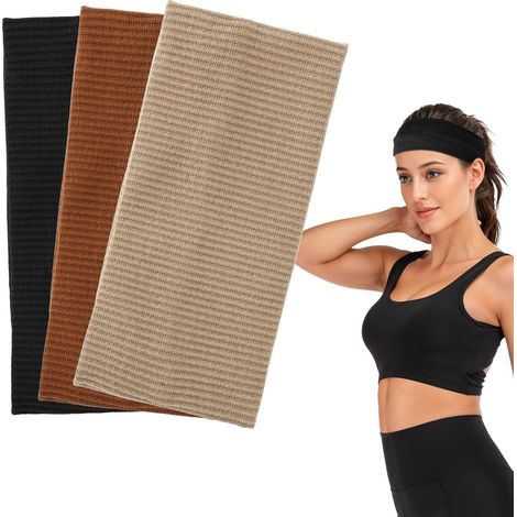 Set mit 3 Baumwoll-Stirnbändern (9 cm) für Damen, elastisch und rutschfest, geeignet für erwachsene Frauen und unisex verwendbar bei Sport, Yoga, Make-up, Laufen, Hautpflege und Fitness.