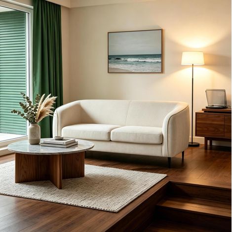 Divano 2 posti beige 160 x 76 x 72 cm in velluto di poliestere, struttura in metallo DESVIAE (1/5)