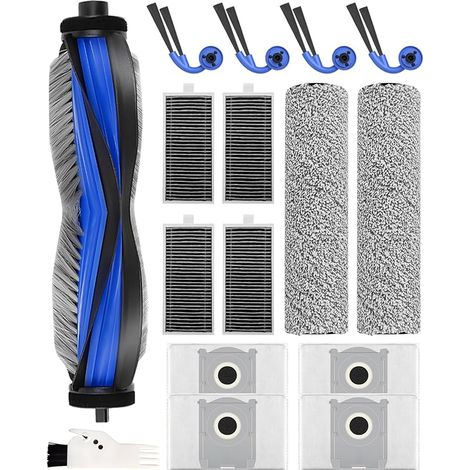 Lot de 16 kits accessoires pour ECOVACS DEEBOT X9 Pro Omni Aspirateur Robot de Rechange, 1 Brosse Principale,2 Rouleau de Chiffons,4 Sacs Poussire,4 Brosses Latrales,4 HEPA Filtres, 1 Brosse (1/5)