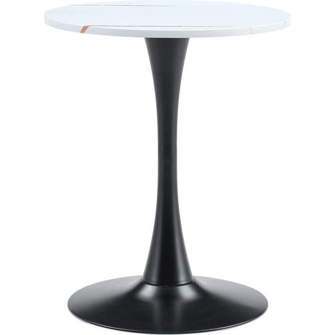 Table ronde d'appoint 60 cm en MDF et métal, style mid-century, plateau blanc veiné, pied noir stable, idéale pour salon ou petit repas CHICFURN (1/5)