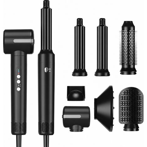 Brosse Soufflante 7-en-1 Haute Vitesse, Sèche-Cheveux, Boucleur et Lisseur, Noire, Prise US (1/5)